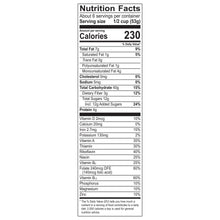 Nutrition Facts panel for granola cereal, serving size 1/2 cup (53 g)
