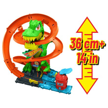 Dinosaur T-Rex battle playset with orange track and green T-rex launcher