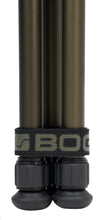 Rubber foot pads on OD green tripod legs with textured grip band