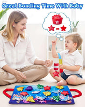Cloth fishing game play mat with felt sea animals and red pole handles