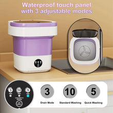 Portable washing machine with waterproof touch panel and 3 adjustable modes, white and purple