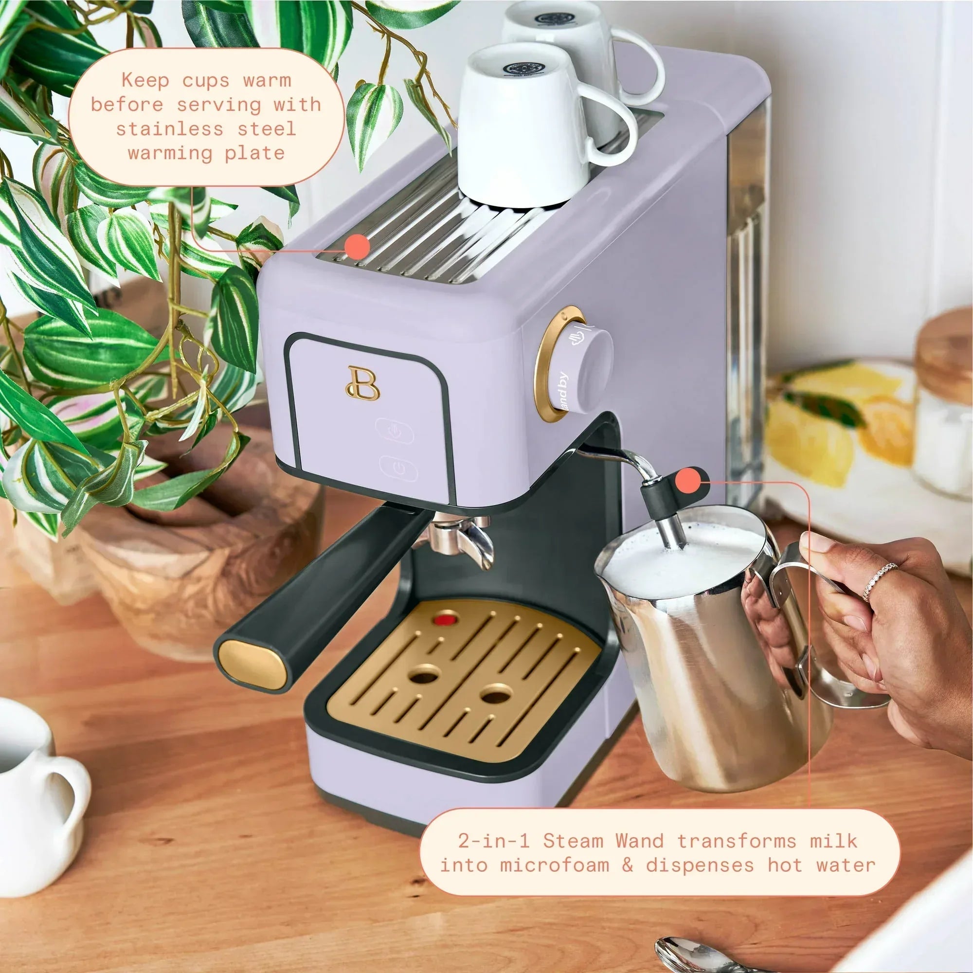 Beautiful Slim Espresso Machine with 20-Bar Pressure, White Icing by Drew Barrymore