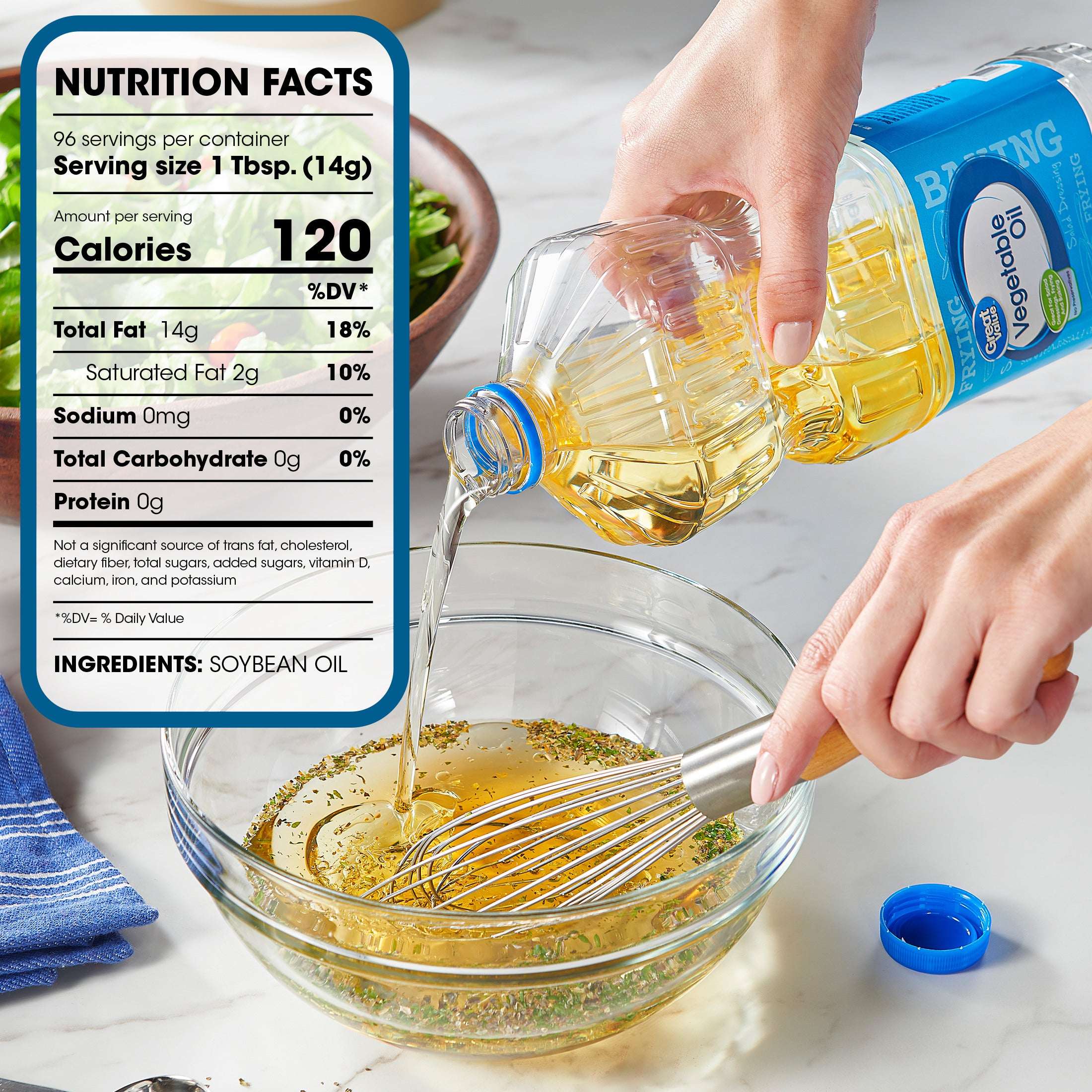 Great Value Vegetable Oil, Heart Healthy and Versatile, 48 fl oz Bottle