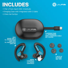 Black charging case, true wireless earbuds, and ear tip set with cable included