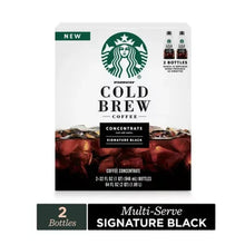 Cold brew concentrate box with Signature Black, showing 2-bottle multi-serve