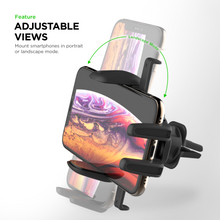 Adjustable phone vent mount with cradle for portrait or landscape