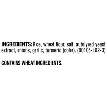 Ingredients: rice, wheat flour, salt, autolyzed yeast extract, onions, garlic, turmeric