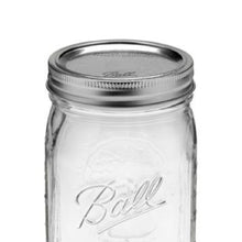 Wide mouth mason jar top, clear glass with Ball logo, metal lid and rim