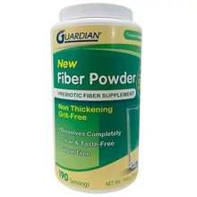 Prebiotic fiber supplement powder bottle, green front label reading Fiber Powder