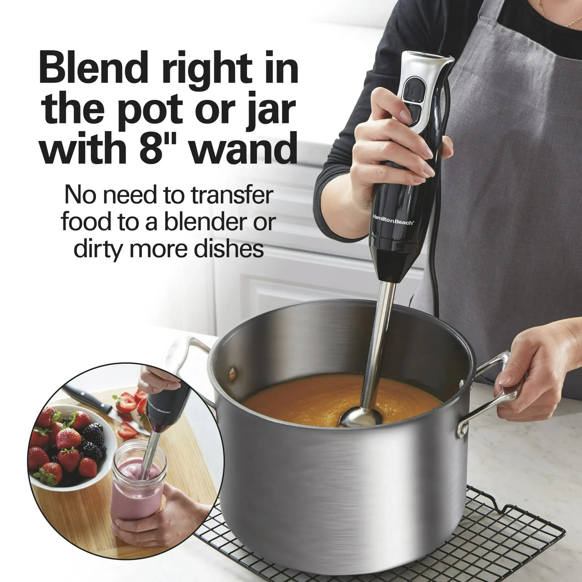 Hamilton Beach 2-Speed Immersion Hand Blender for Kitchen with Blending Wand & Whisk, Black - USA MEGA SHOP