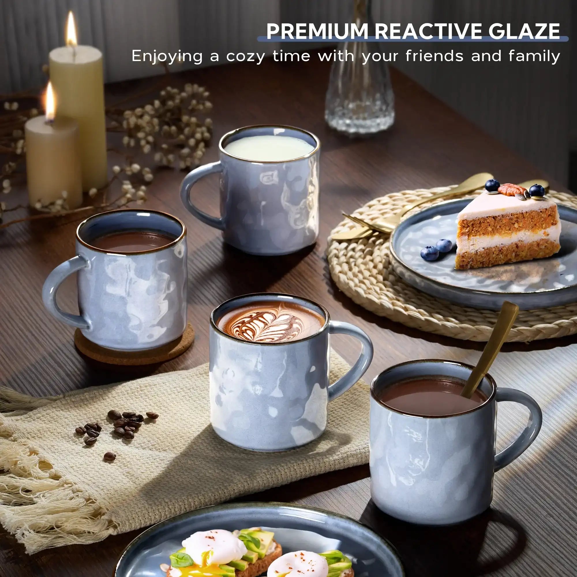 Vesteel Coffee Mug Set of 4, Ceramic Coffee Cups with Handles, 14oz Stoneware Mugs Set for Coffee Tea Milk, Wave Design Mug Gifts for Home Office Restaurant