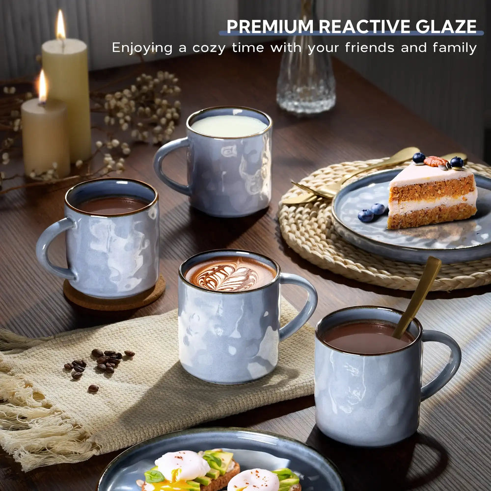 Vesteel Coffee Mug Set of 4, Ceramic Coffee Cups with Handles, 14oz Stoneware Mugs Set for Coffee Tea Milk, Wave Design Mug Gifts for Home Office Restaurant