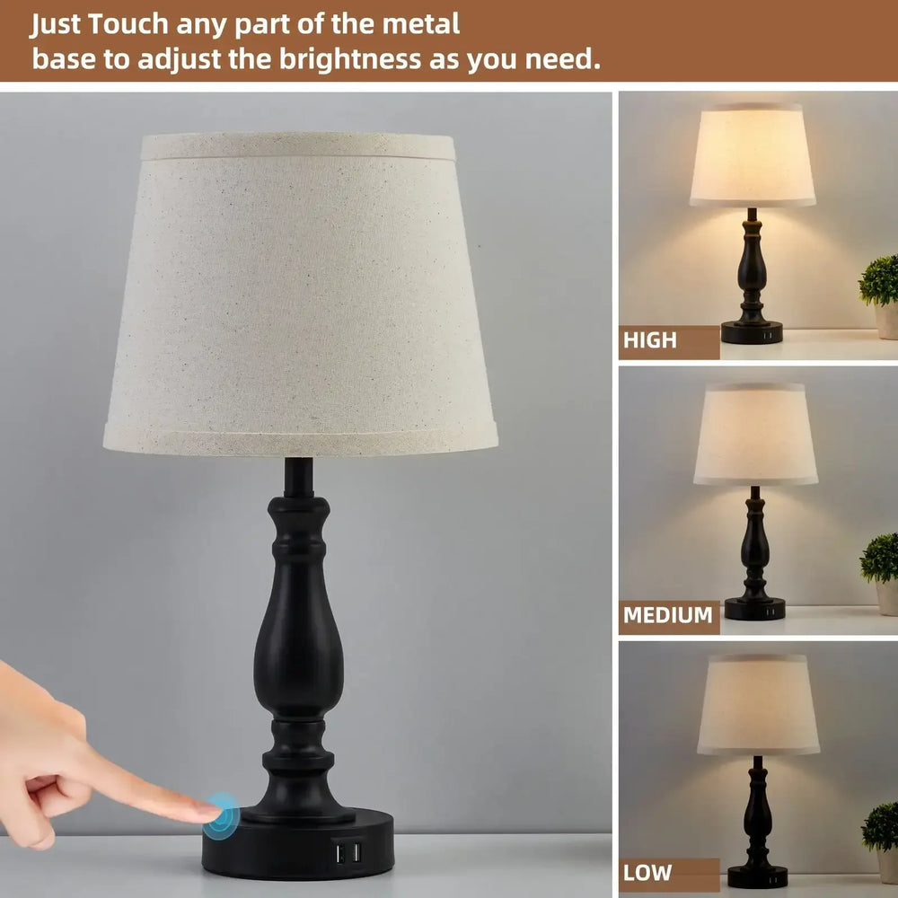 NATYSWAN Lamps for Bedrooms Set of 2, Brushed Nickel Bedside Lamps with USB Ports, 3 Way Dimmable Nightstand Lamps , Touch Table Lamp for Living Room Bedroom Office, Bulbs Included - USA MEGA SHOP