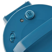 Teal pressure cooker lid with vent and seal labels