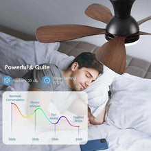 Ceiling fan with light and remote, black motor housing and brown blades