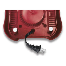 Red blender base underside with cord and cord-storage area