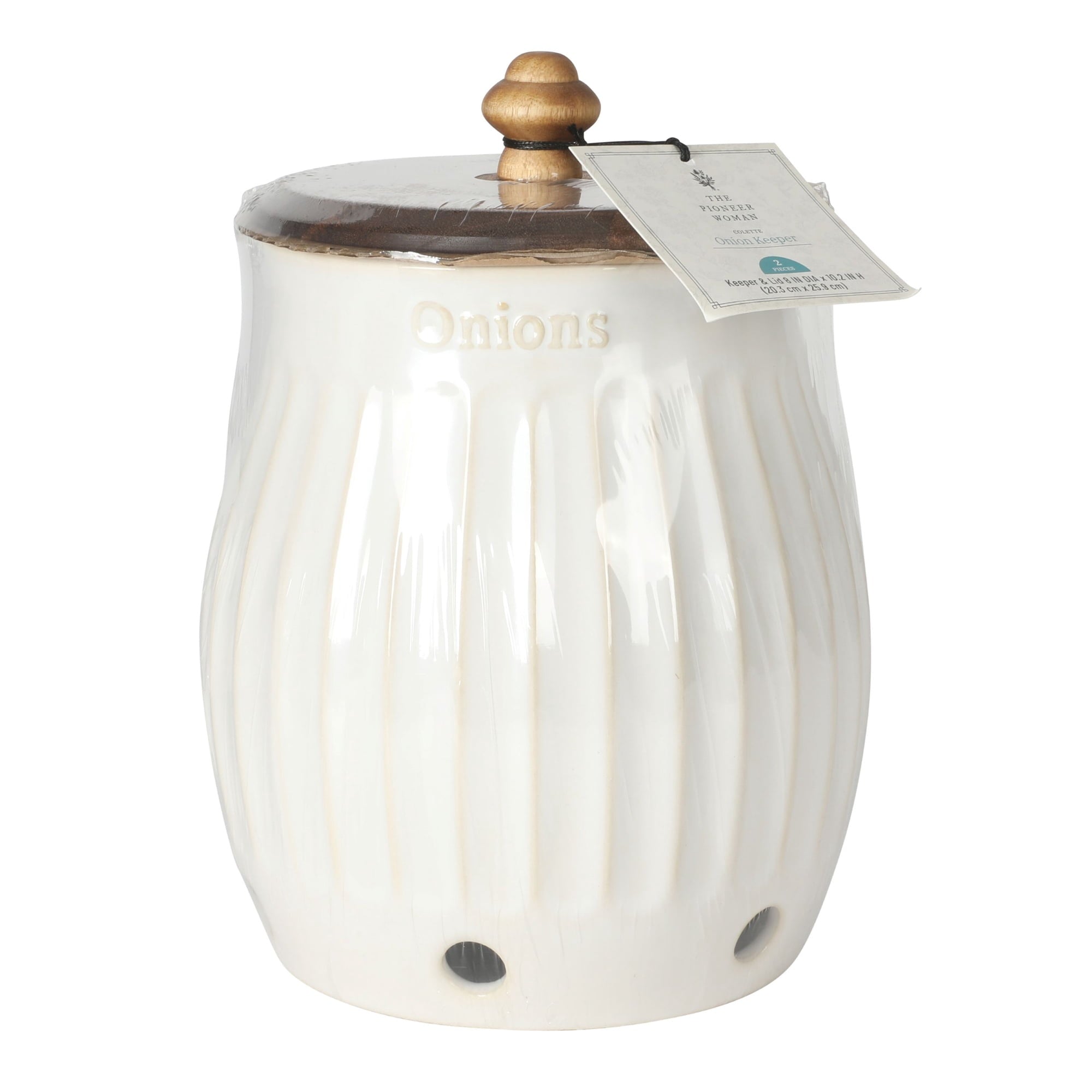 The Pioneer Woman Colette Stoneware Onion Keeper, White Measures 8.3, 11 and 12" H