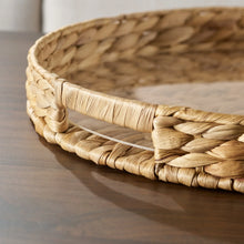 Natural water hyacinth oval tray with braided rim and clear acrylic insert edge
