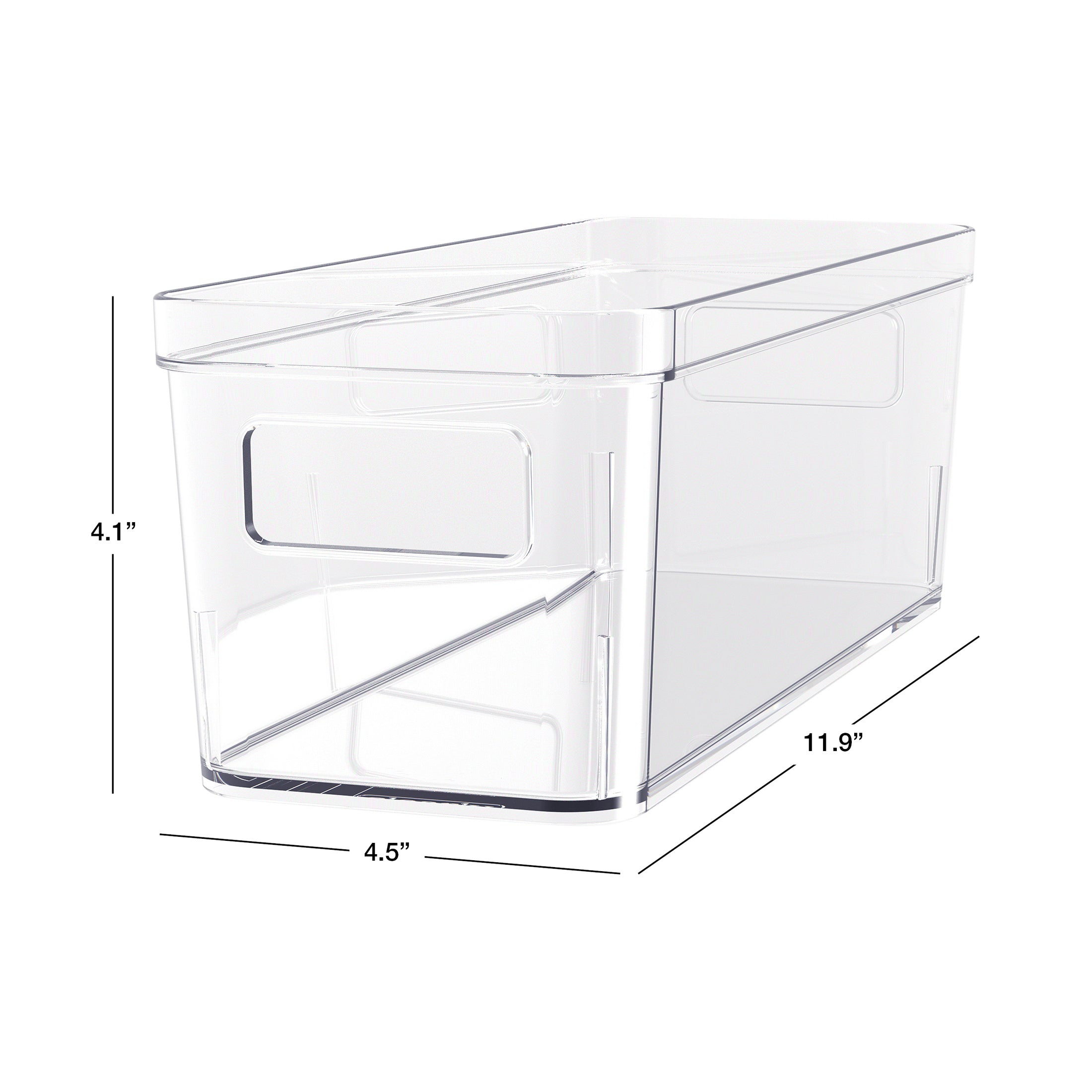 Mainstays Small Clear Plastic Pantry Organizer Bin with Built-In Handles, Kitchen Storage Container for Pantry, Cabinet, Fridge and Shelf Organization, 12" x 4.5" x 4"