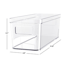 Mainstays Small Clear Plastic Pantry Organizer Bin with Built-In Handles, Kitchen Storage Container for Pantry, Cabinet, Fridge and Shelf Organization, 12" x 4.5" x 4"