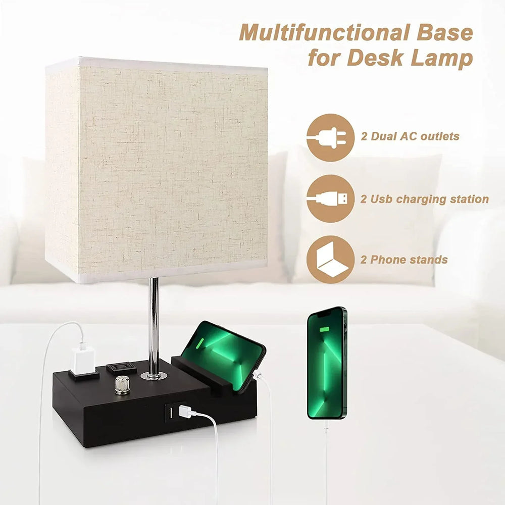 GPED Bedside Table Lamp for Bedroom with Dual Fast USB Charging Ports, Fully Dimmable Nightstand Lamps with 2 Phone Stands and 2 Charging Outlets, Desk lamp with Fabric Shade for Living Room - USA MEGA SHOP