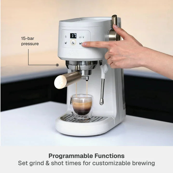 Thyme & Table Barista Mini Espresso Machine with 15-Bar Pressure and Steam Wand, Sand White - USA MEGA SHOP