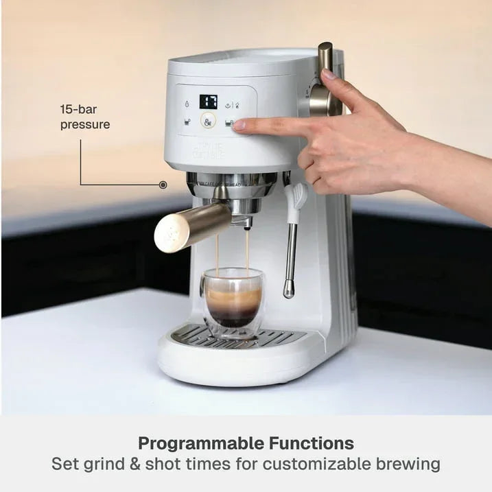 Thyme & Table Barista Mini Espresso Machine with 15-Bar Pressure and Steam Wand, Sand White