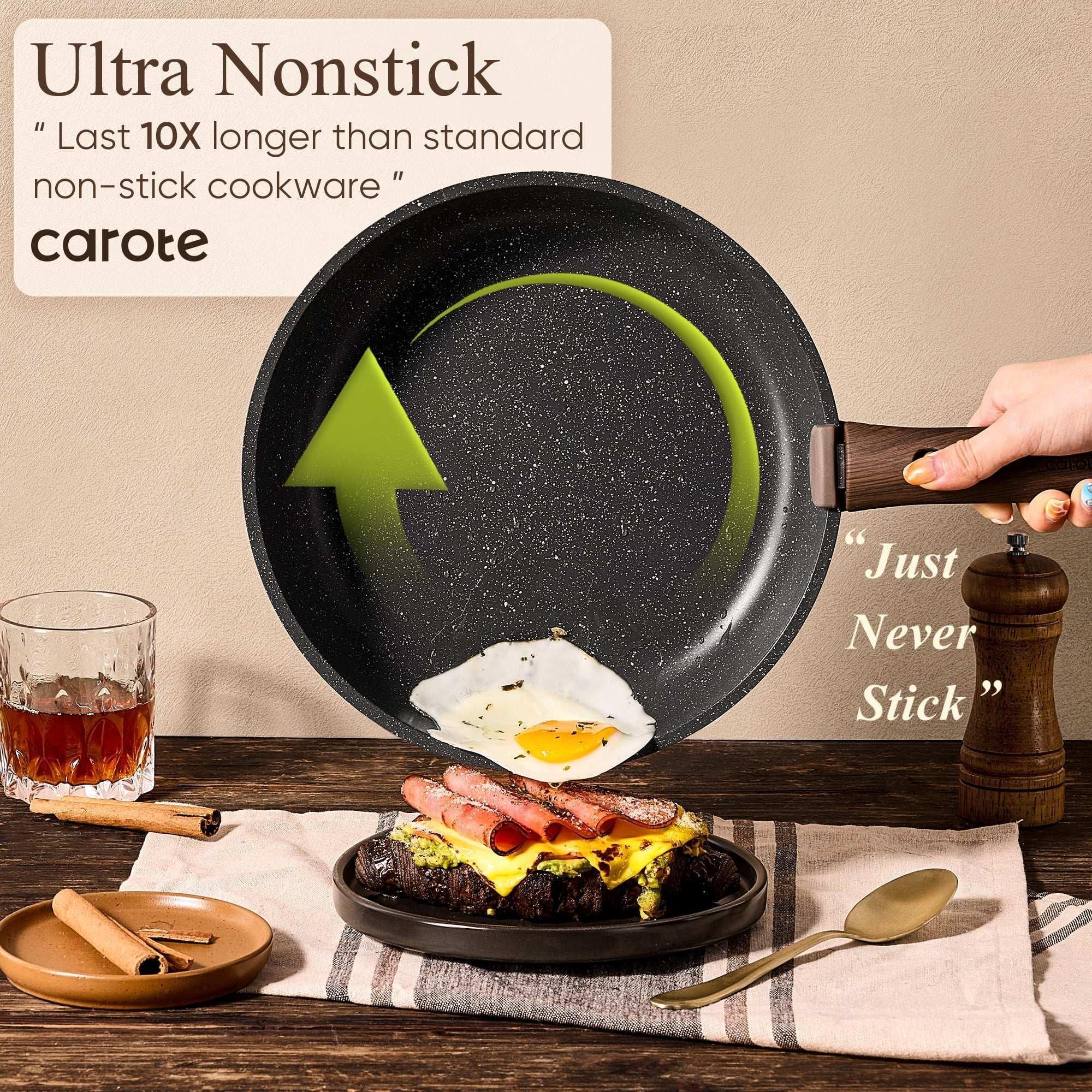 Carote 15 Pcs Nonstick Cookware Sets, Granite Non Stick Pots and Pans with Removable Handles, Oven Safe, Induction Compatible, Black