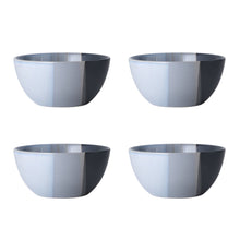 Gray stoneware bowls set with vertical stripe glaze and matching dark rims
