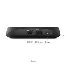 Black streaming media player back panel with HDMI, Ethernet, and power connectors