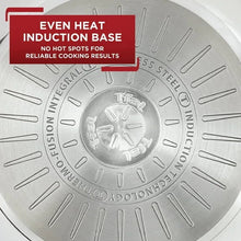 Stainless steel induction cooking base with embossed heat grid
