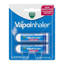 Vicks Vapo inhaler blister pack showing two menthol scented non-medicated sticks