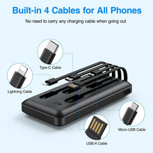 JIUMESS power bank charging multiple smartphones with built-in cables
