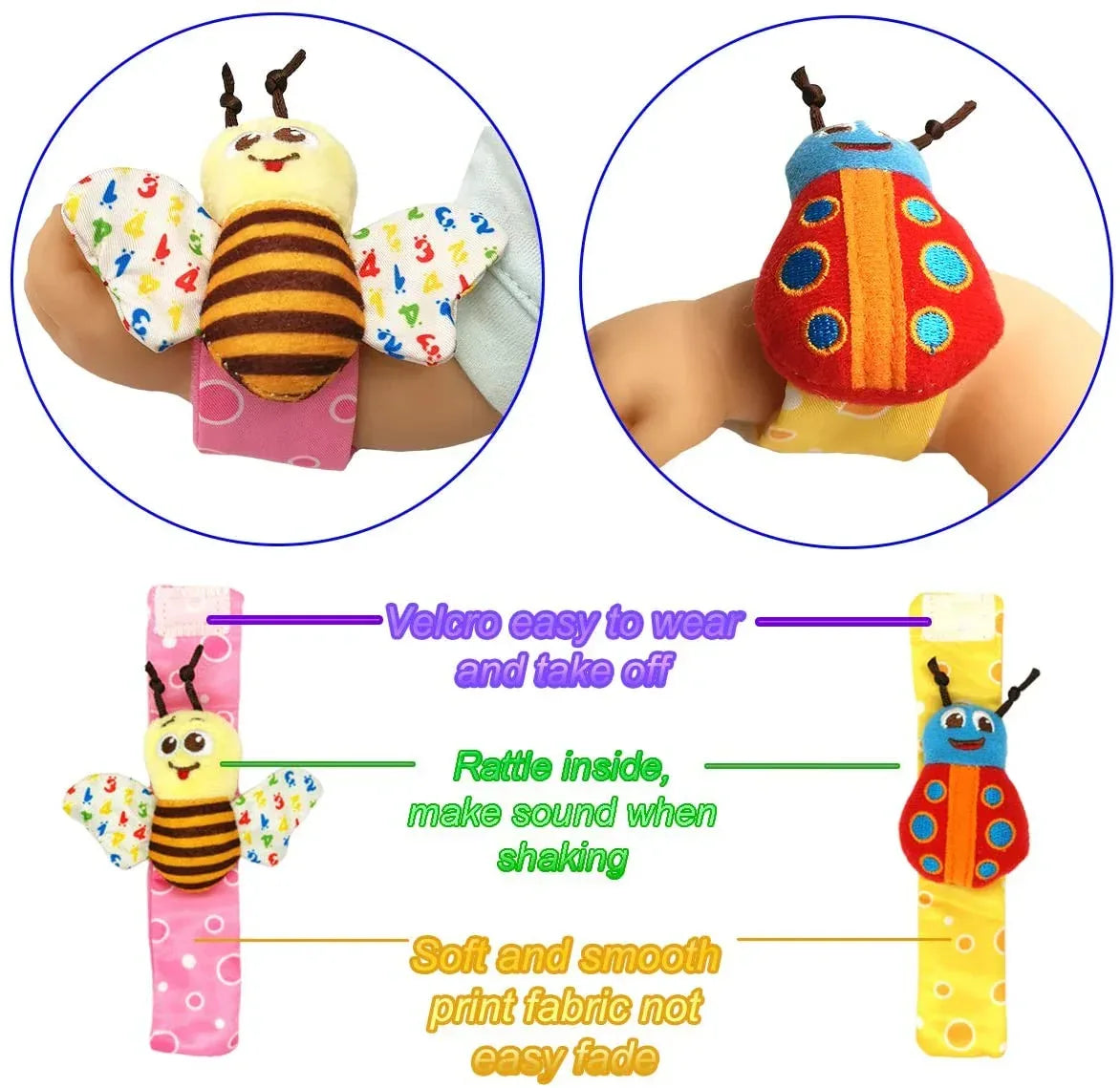 Rattle Toy,Arm Hand Bracelet Rattle,Feet Leg Ankle Socks, Present Gift for Newborn Infant Babies Boy Girl Bebe (4 Bugs) - USA MEGA SHOP