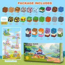 Magnetic blocks package with 100-piece cube assortment and instruction booklets