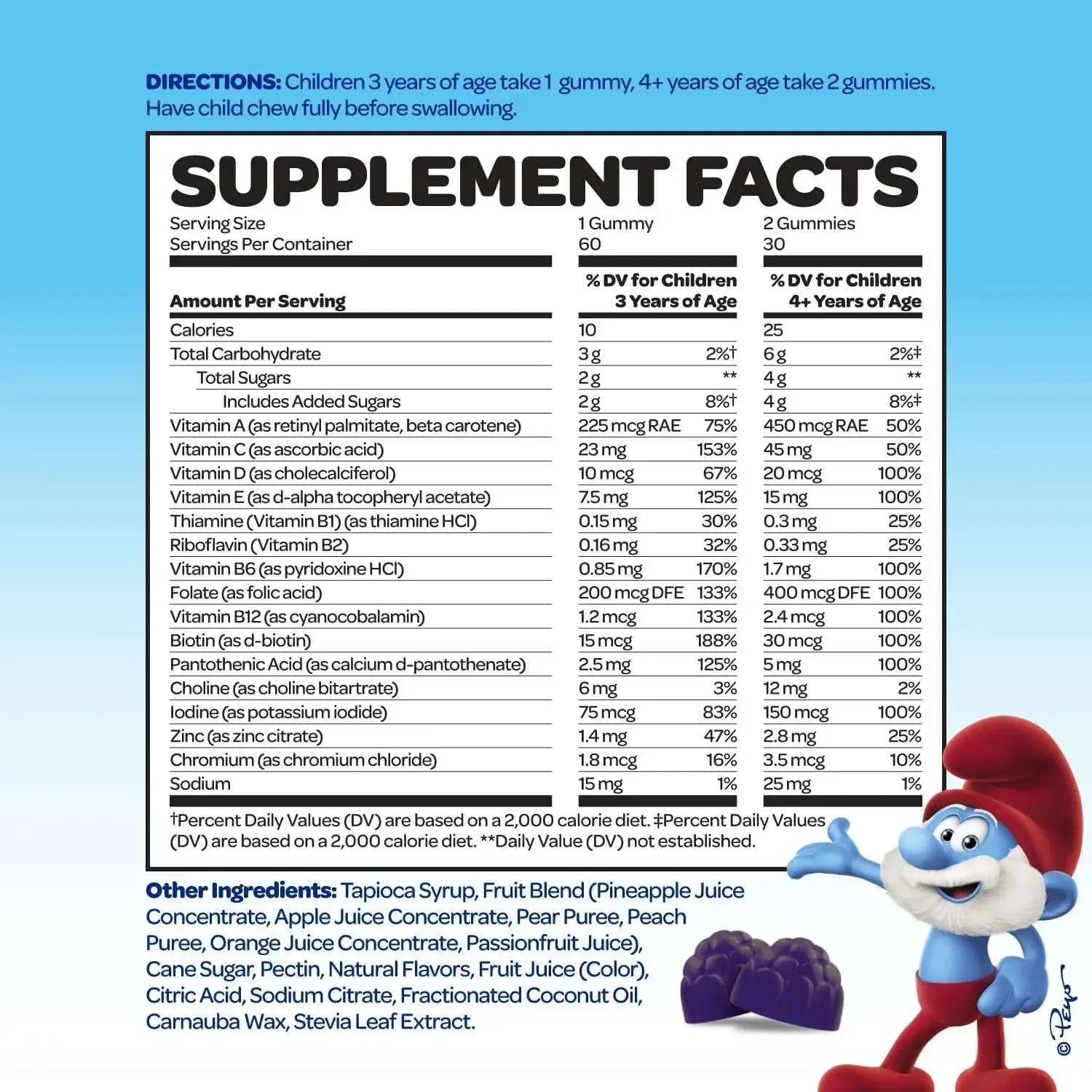 The Smurfs Multivitamin Gummies for Kids with 15 Vitamins & Minerals, 60 Count