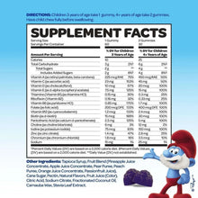 Supplement Facts label on kids multivitamin gummies bottle with serving info