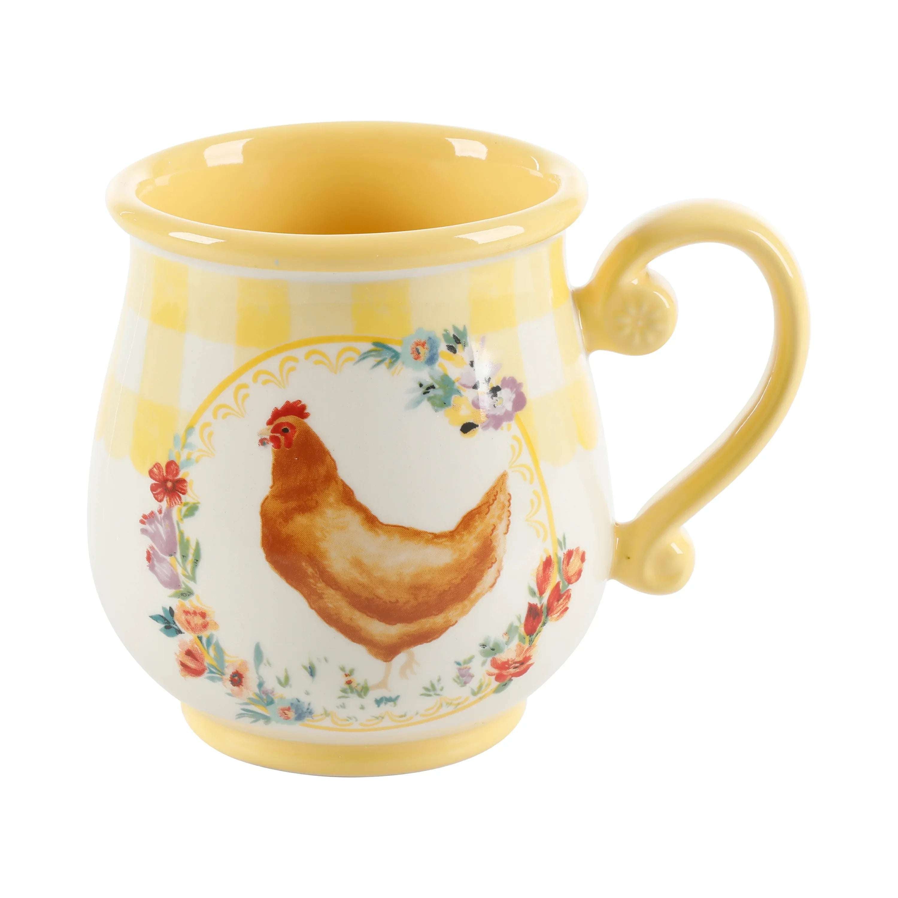 The Pioneer Woman Novelty Gingham 16 oz Multi-Color Stoneware Mugs, Set of 4