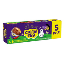 Cadbury Creme Egg chocolate candy eggs 5-pack carton, side view with filled egg