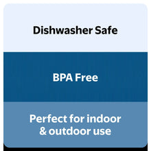 Dinnerware set highlights: dishwasher safe, BPA free, for indoor and outdoor use