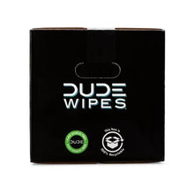DUDE Wipes recycled cardboard box with handle and logo
