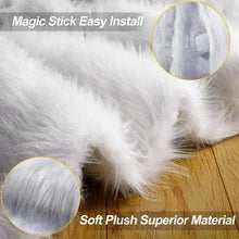 White faux fur Christmas tree skirt close-up, soft shag fibers with rounded edge