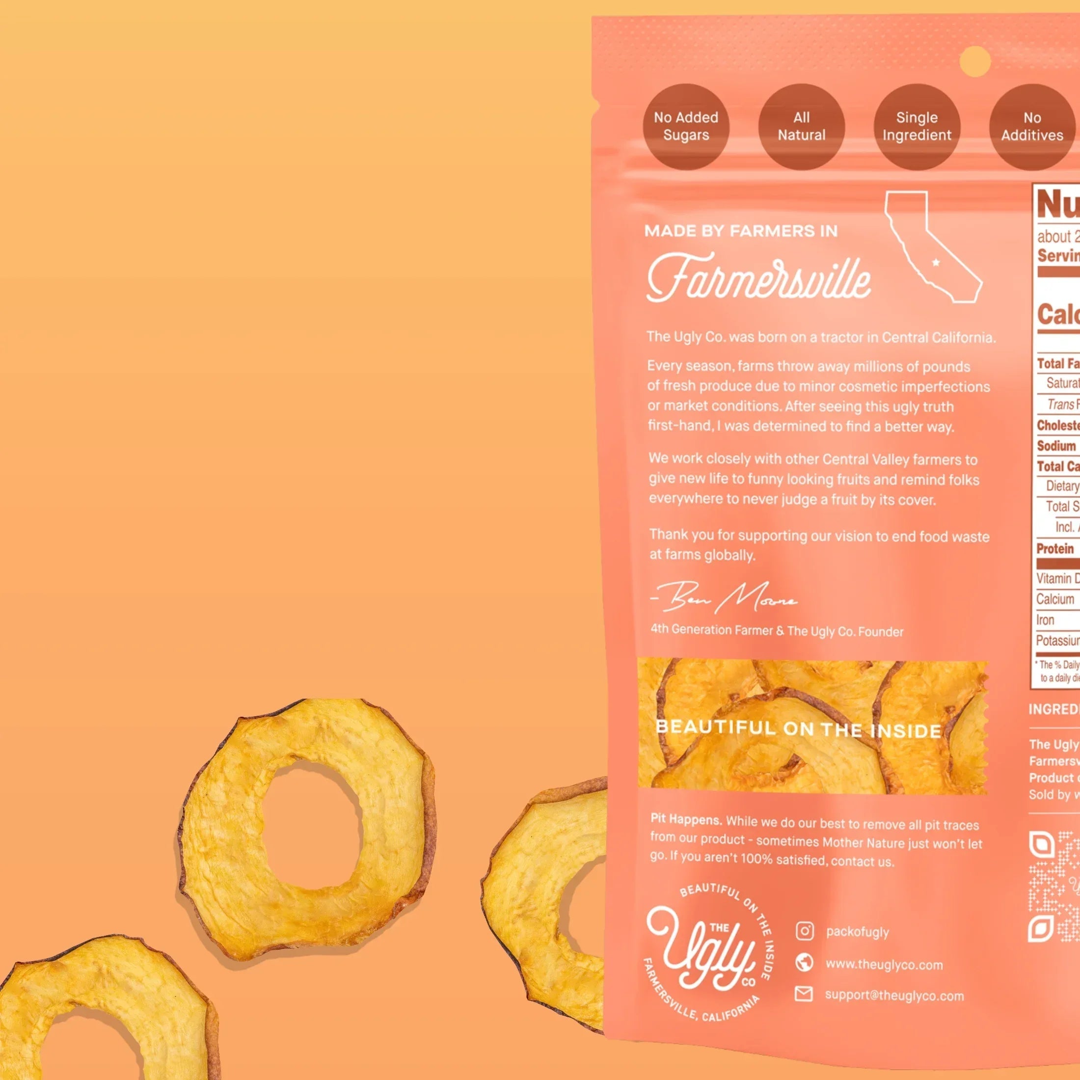 Hello! I'm Ugly Dried & Sliced Nectarines, No Sugar Added Snacks, Unsweetened Dried Fruit, 3 oz