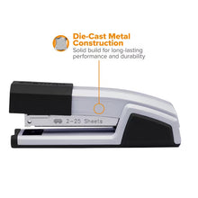 Die-cast style silver and black stapler with sheet-capacity indicator