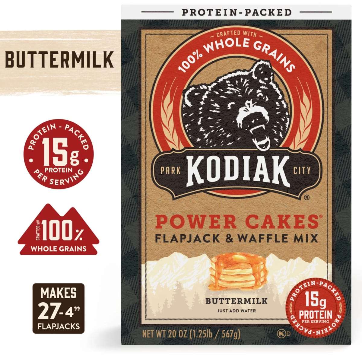 Kodiak Protein-Packed Power Cakes Buttermilk Pancake and Waffle Mix, 20 oz Box