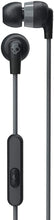 Black wired in-ear headphones with earbud caps and inline button control