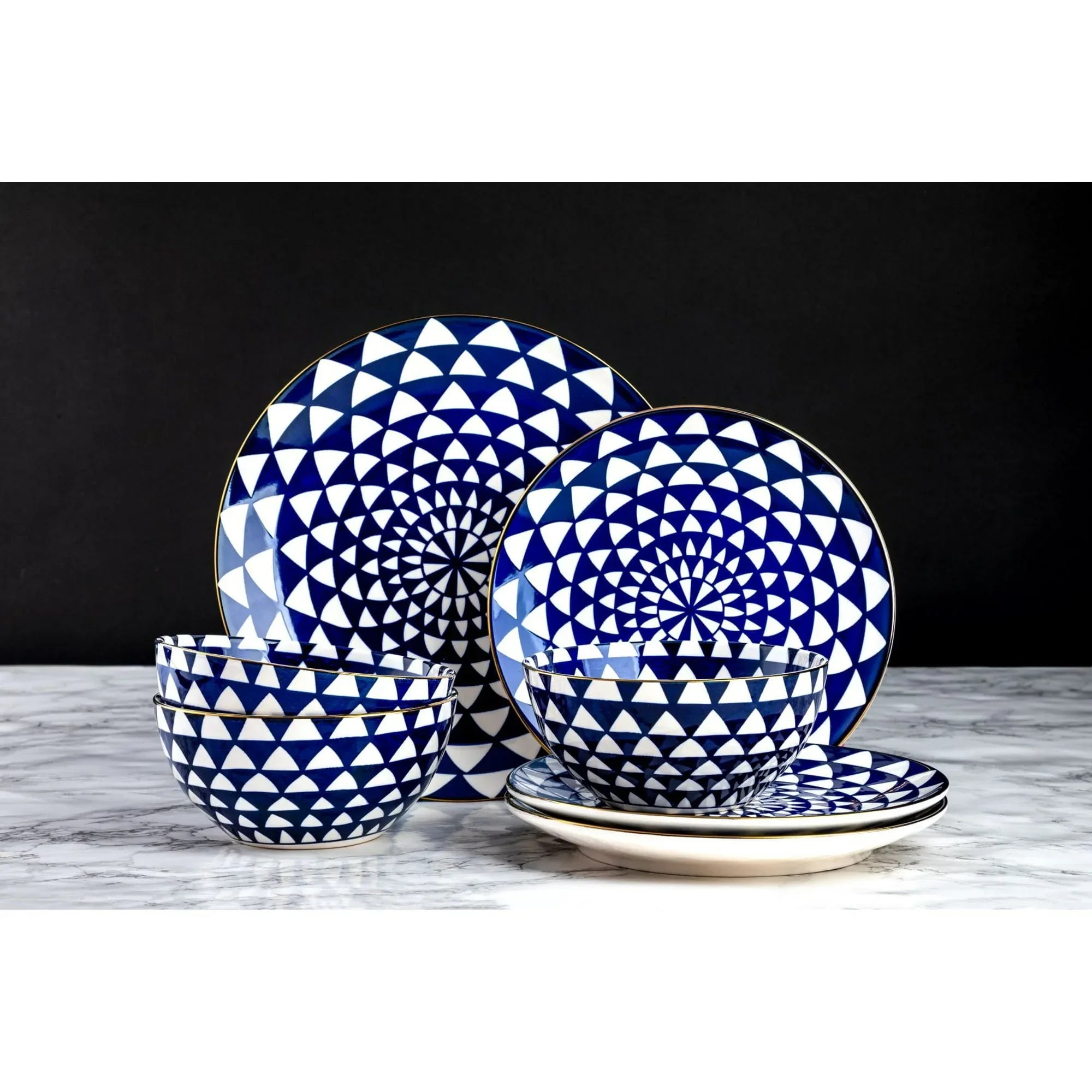 Thyme & Table Medallion 12-Piece Ceramic Dinnerware Set Blue - USA MEGA SHOP