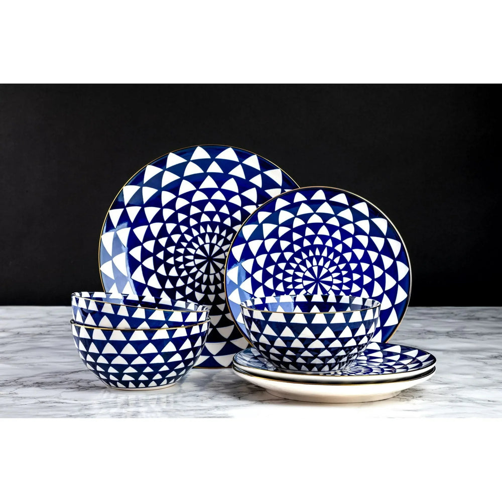 Thyme & Table Medallion 12-Piece Ceramic Dinnerware Set Blue - USA MEGA SHOP
