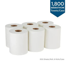 White paper towel rolls, 6 pack with cardboard core holes