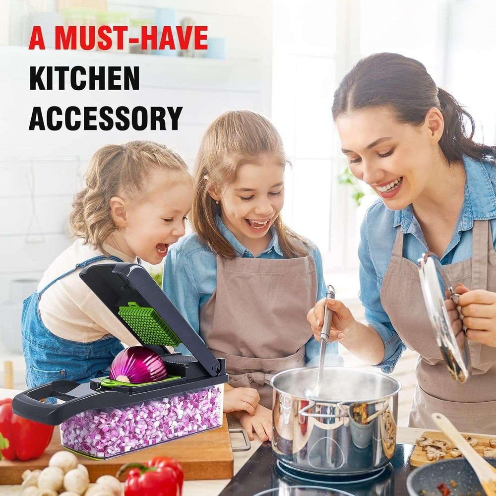 Vegetable Chopper, Pro Onion Chopper, 14 in 1Multifunctional Food Chopper, Kitchen Vegetable Slicer Dicer Cutter,Veggie Chopper With 8 Blades,Carrot Chopper With Container-kitchen essentials(Grey) - USA MEGA SHOP